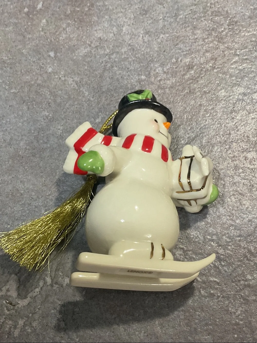 Lenox White Ceramic Snowman with Black Hat and Red Scarf